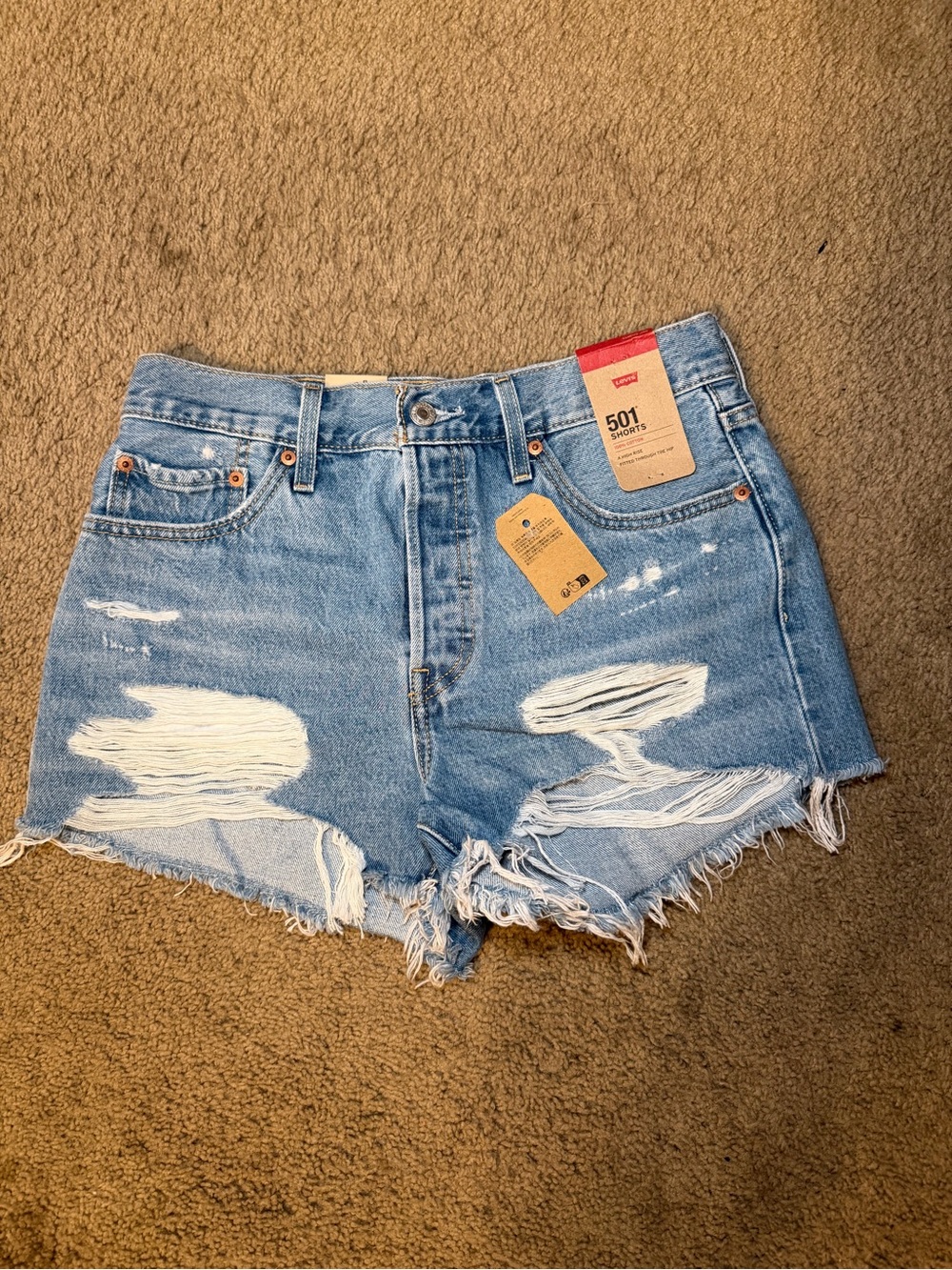 Levi's Light Blue Distressed 501 Denim Shorts